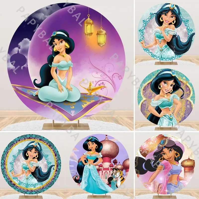 

Custom Disney Aladdin Jasmine Princess Birthday Backdrops Decoration Girls Baby Anniversary Birthday Party Holiday Photo Prop
