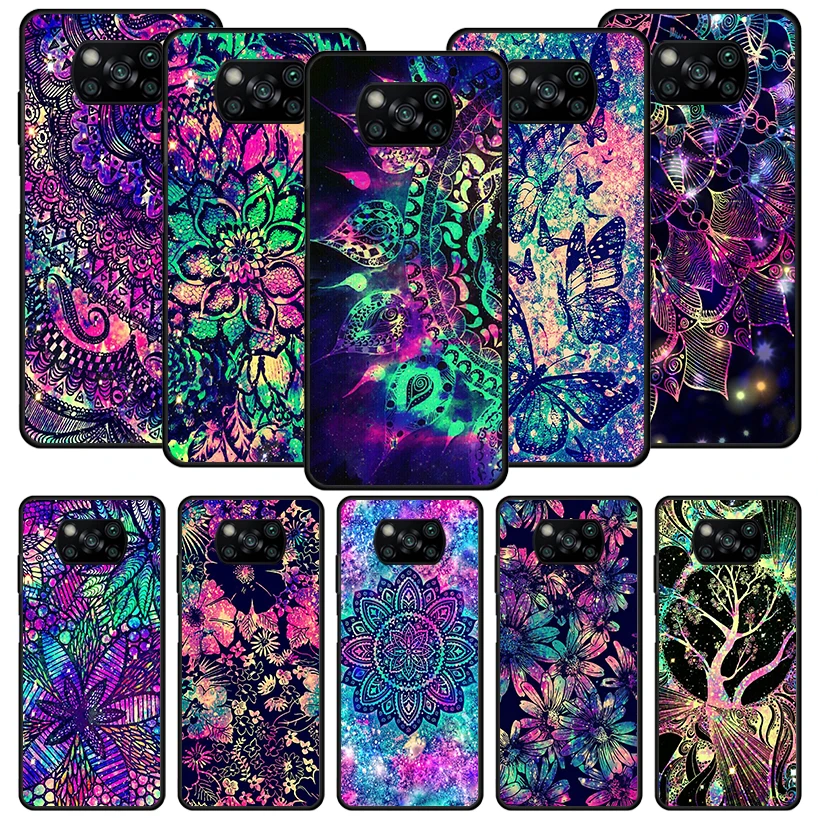 

Mandala Sunflower Mandala Black Phone Case for Xiaomi Redmi 10A 10C 10 9C 9T 9A 9 Poco X5 Pro X3 Nfc M5S M3 M2 F3 K40 Silicone C