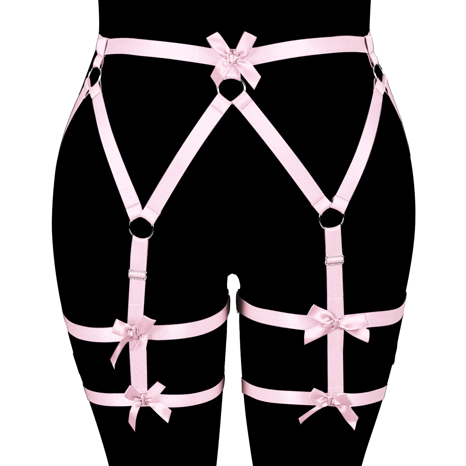 

Pink Bow Garter Belt Sexy Gothic Fetish Leg Harness Body Harness Pole Dance Bondage Lingerie Christmas Gift Festival Rave