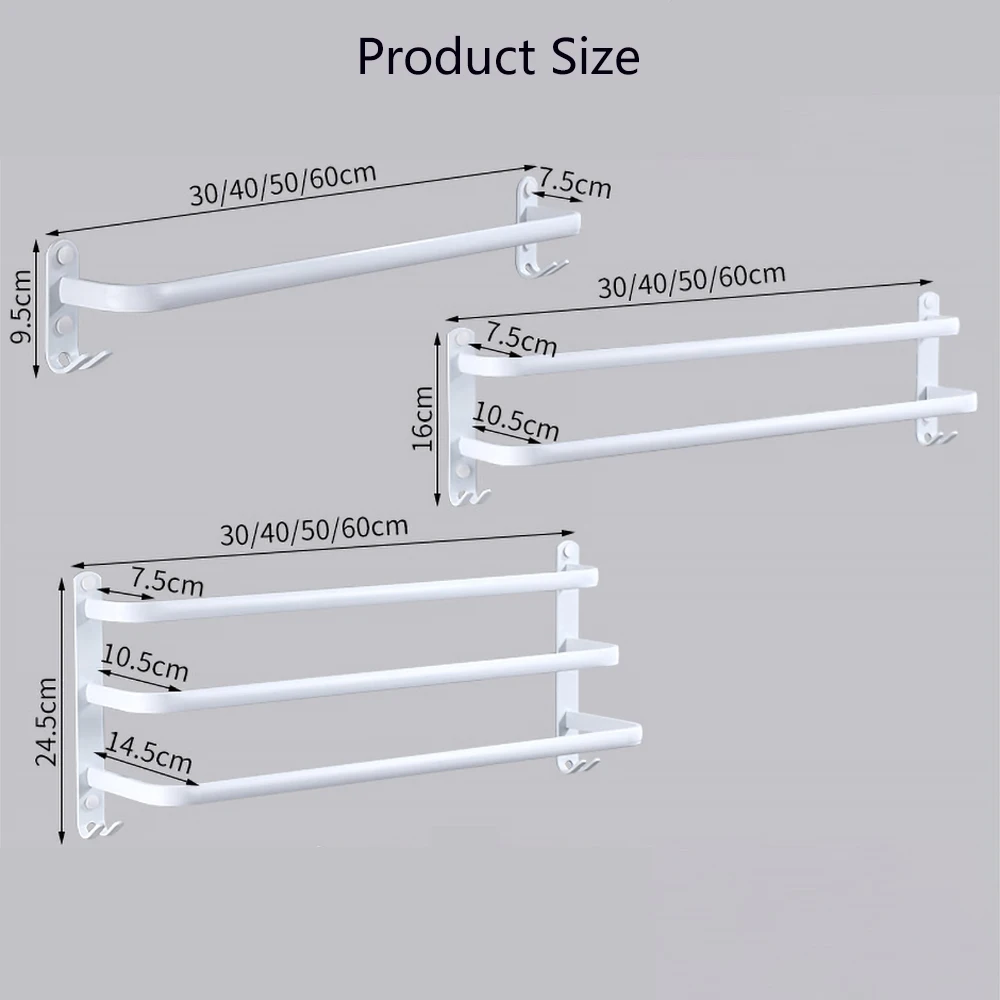 towel hanger rack 30 60cm shower bar storage wall holder organizer hook rail white aluminum bath shelf bathroom accessories free global shipping