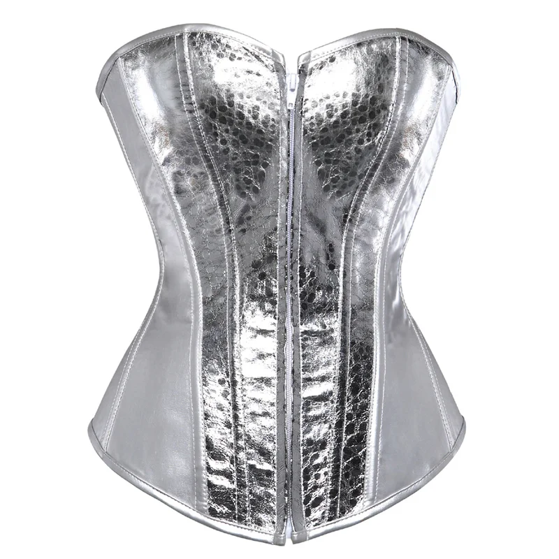 

Korsett Gold Vintage Overbust Leather Bustier Silver Corset Style Women Sexy Lingerie Sapubonva Corset Nightclub Strapless Top