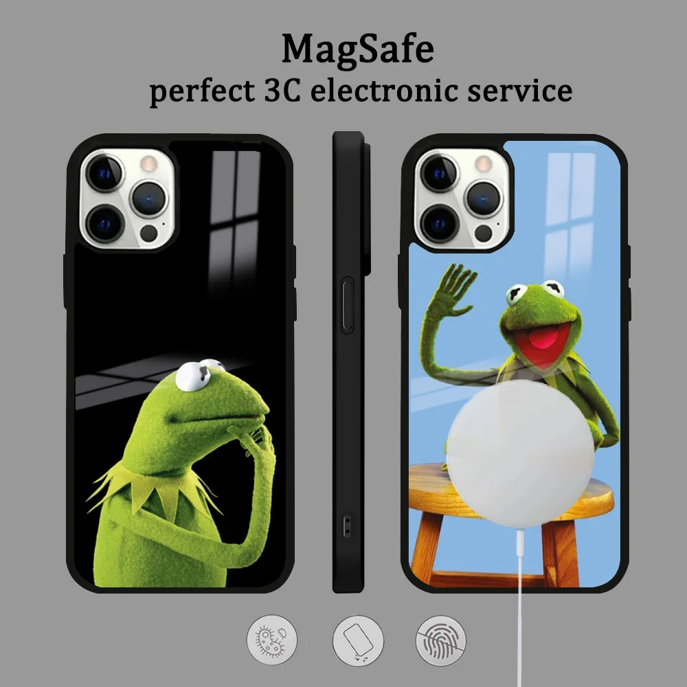 Funny K-Kermit-T The Frog Phone Case For iPhone 16 15 14 13 12 11 Pro Max Plus Mini Magsafe Mirror Wireless Magnetic Cover