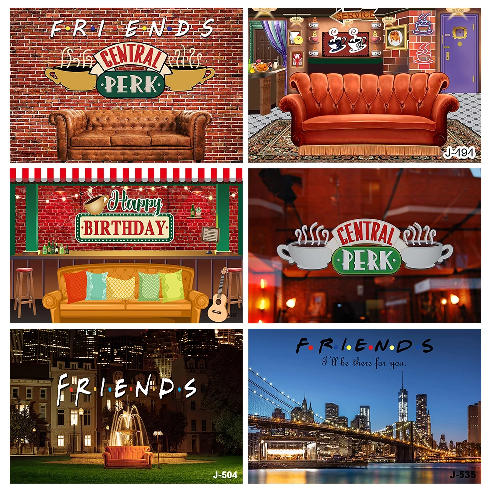 

Red Brick Wall Sofa Coffee Shop Photography Backdrop Friends Central Perk Pub Party Photo Background Booths Studio Props