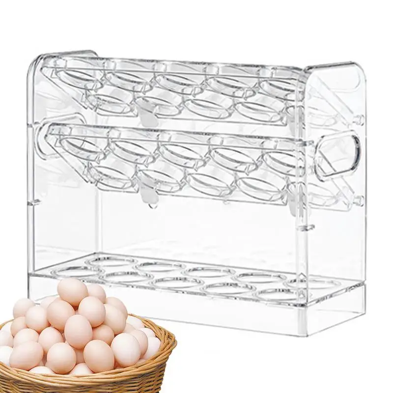 

Egg Container For Refrigerator 30 Grid Rotatable Egg Dispenser Box With 3 Layers Pantry Organizer And Storage With Handle For