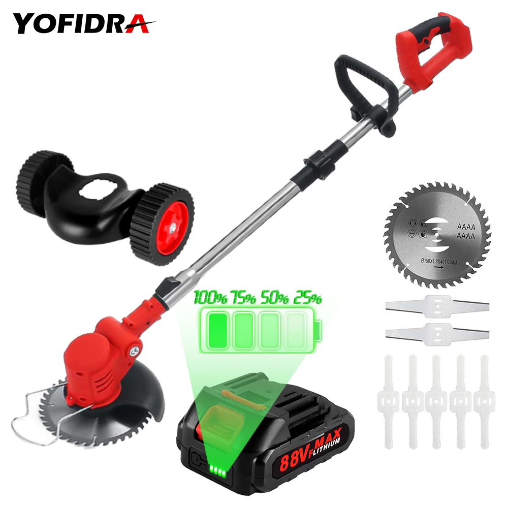 

20V Electric Lawn Mower 20000RPM With 2PCS Lithium Battery Cordless Grass Trimmer Length Adjustable Cutter Garden Tool