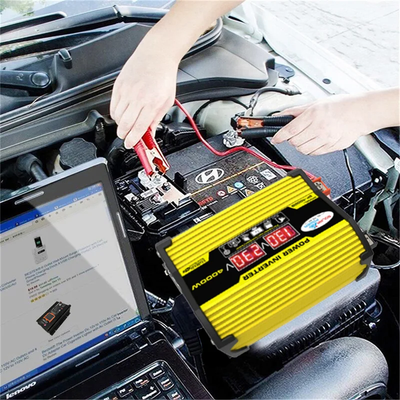 Скидка Пиковый автомобильный инвертор 4000 Вт, постоянный ток 12 В в переменный ток 110 В/220 В, светодиодный дисплей, инвертор мощности, двойной USB модифи...