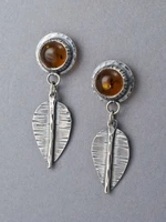 garnet leaf earrings are popular in europe and the united states vintage imitation thai silver earrings
