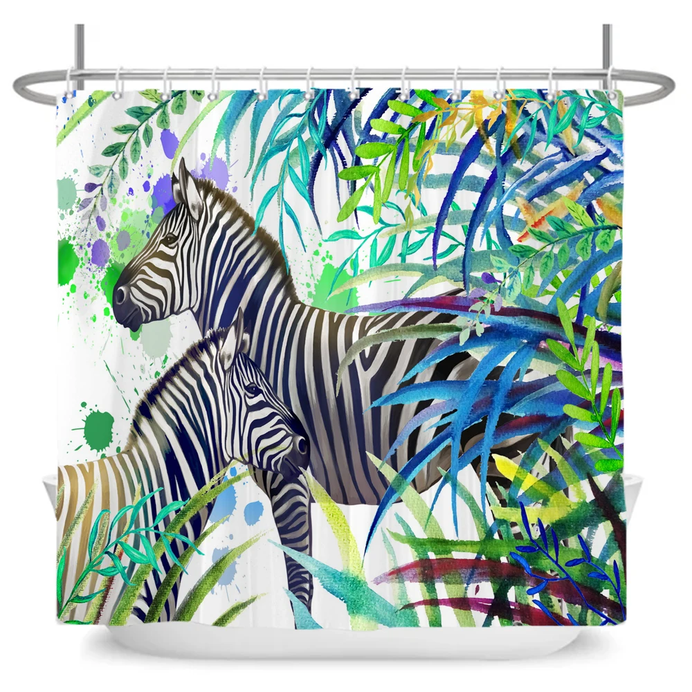 

Watercolor Plant Zebra Shower Curtains Bathroom Curtain With Hooks Decor Waterproof Bath Polyester Fabric 3D Cortinas De Ducha