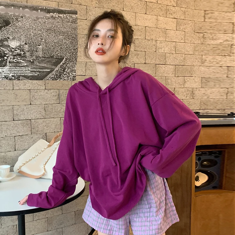 

A Coat women's coat autumn and winter new loose fashion hooded sweater slim slim solid color