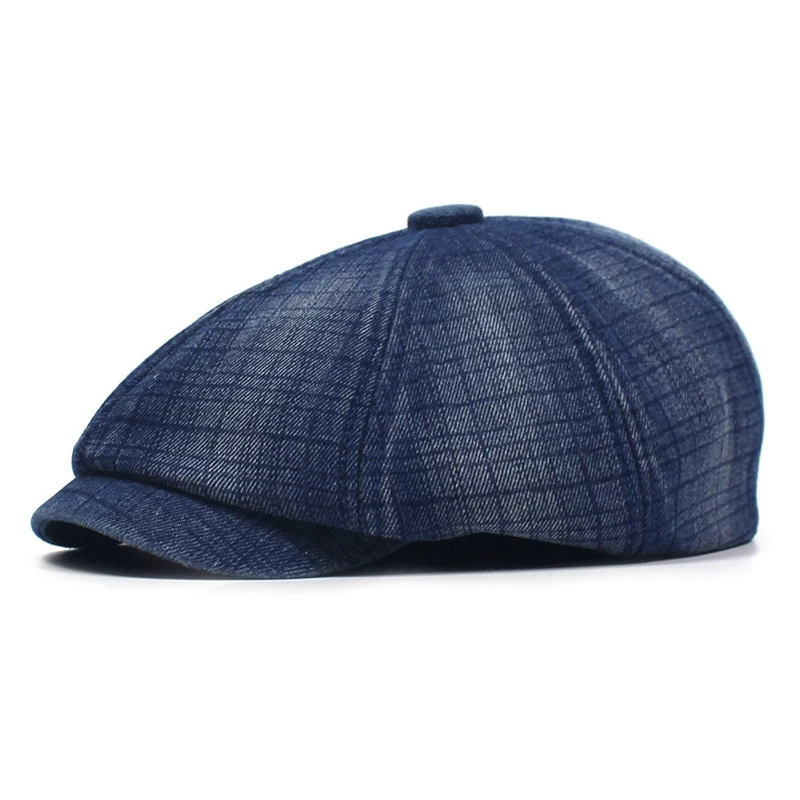 

Thickening Keep Warm Short Brim Peaked Cap Men Cap Autumn Winter Lattice Outdoor Unisex Beret Dad Hat
