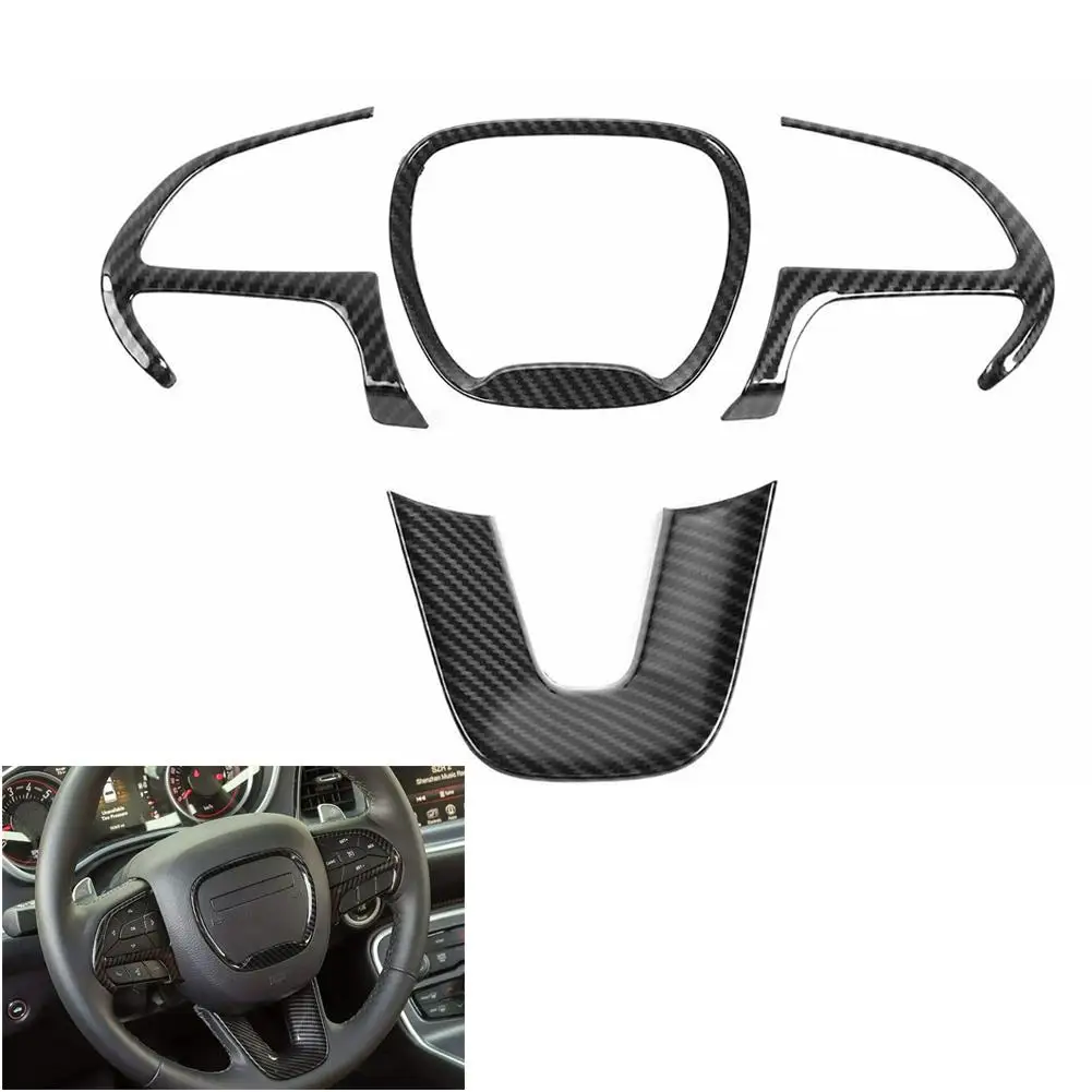 

4Pcs Carbon Fiber Pattern Car Steering Wheel Cover Trim Interior Decal Sticker Accessories for Dodge Challenger Durango 2015+