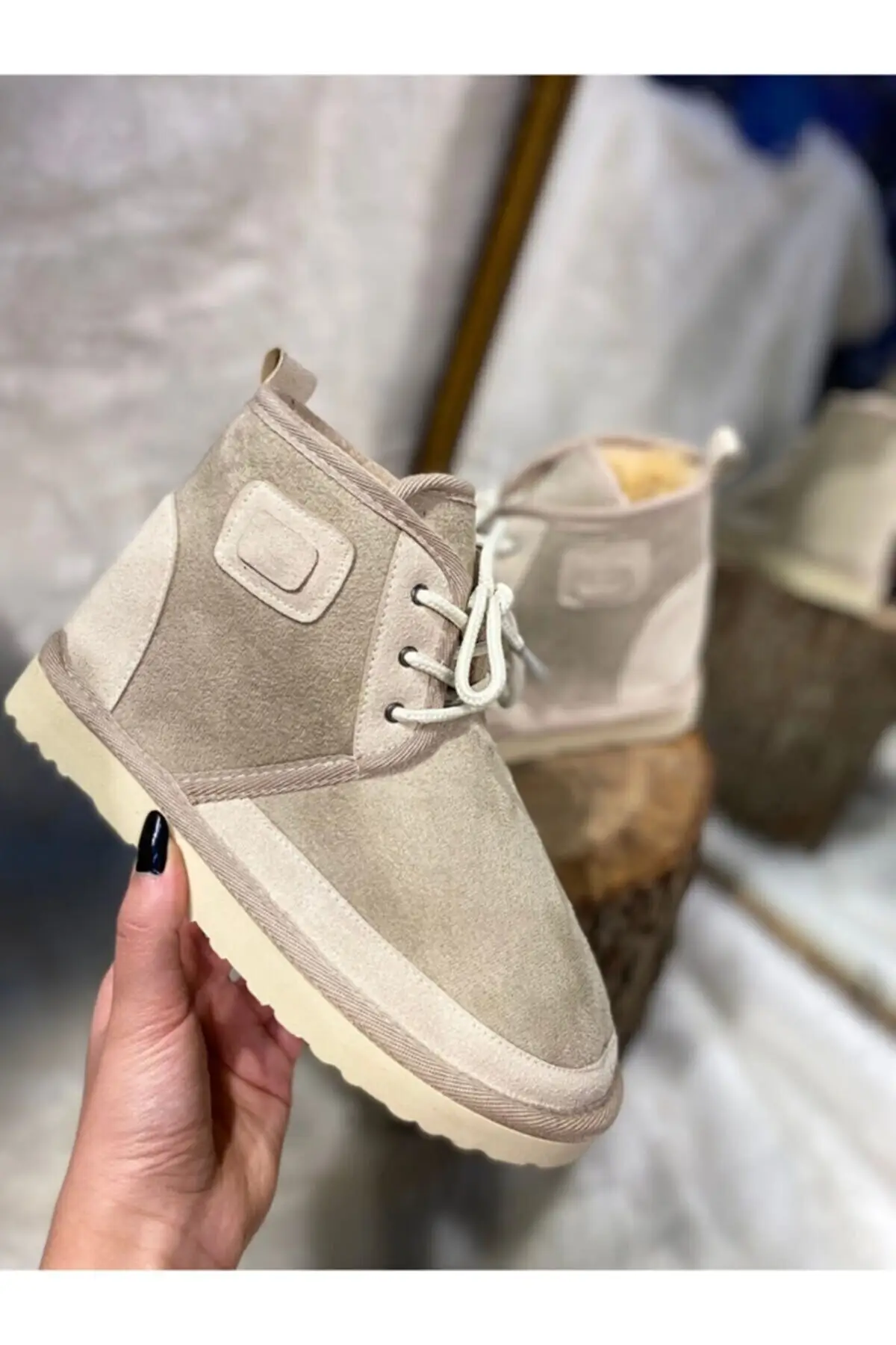 

Women's Cream Short Laced very various Women Casual Suede Boots Bootie Postal Kışlık with Furs Inside Slip-Resistant