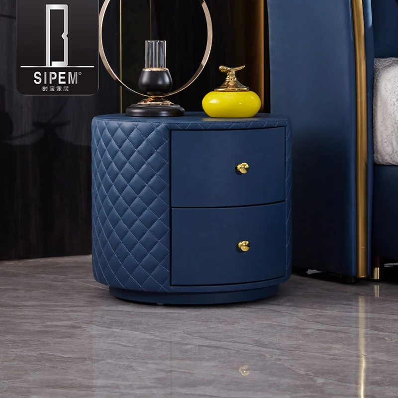

Modern Simple Round Bedside Table Leather Fashion Bedroom Nordic Luxury Storage Bedside Cabinet Ins Online Celebrity