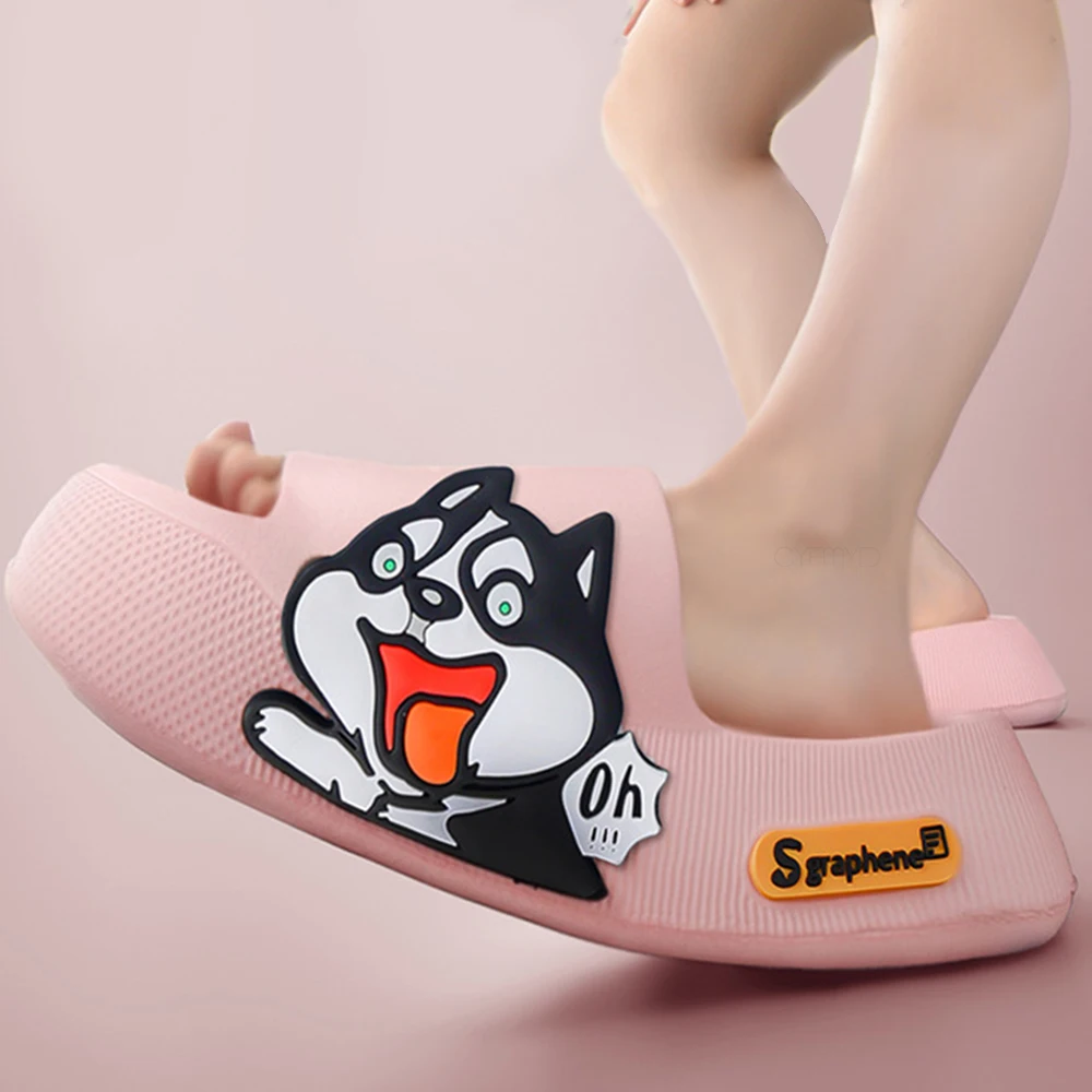 Women Summer Slippers 2023 Cute Haski Thick Sole Slides for Women Indoor Bathroom Slippers Soft Comfort Non-slip Outdoor Shoes