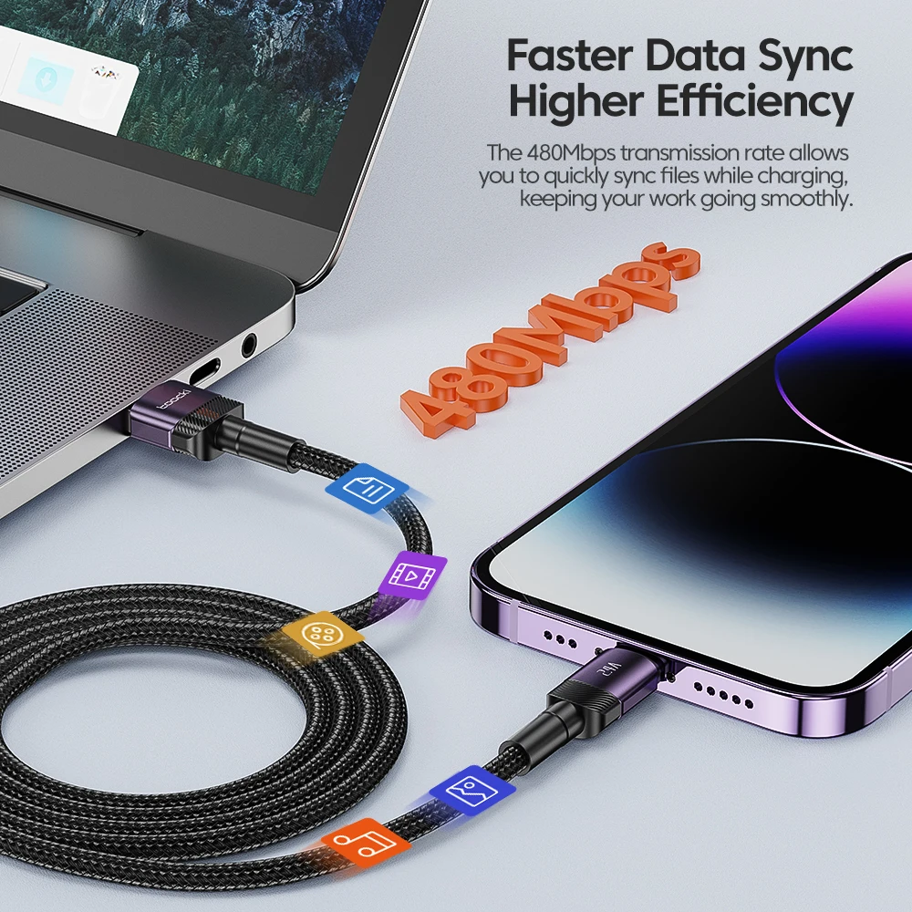 Toocki Lightning USB Cable For iPhone 14 13 12 Pro Max X XS XR 8 7 Plus iPad Fast Charging Charger Cable For iPhone Data Cord