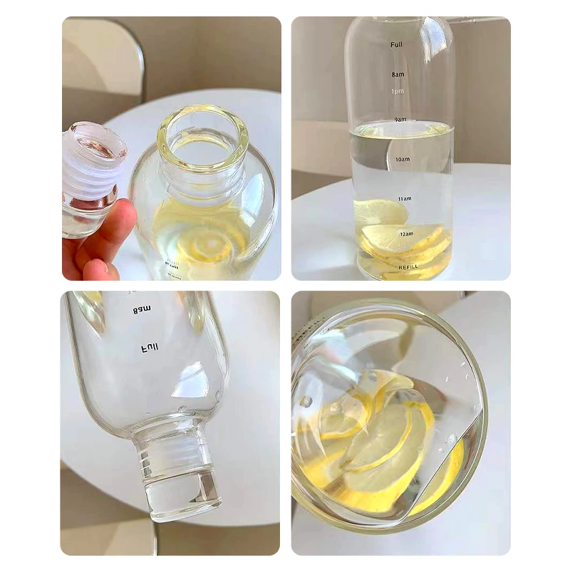 Модная стеклянная бутылка для воды объемом 500 мл и маркер времени Герметичная