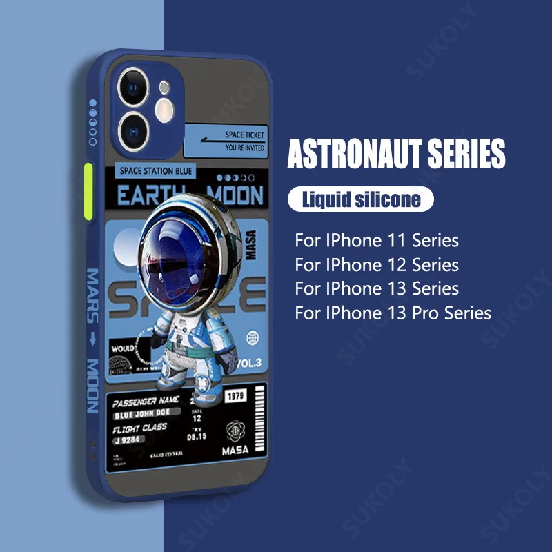 

For iPhone 13 Pro Max 11 12 XS X XR 7 8 Plus SE 2022 Space Astronaut Graffiti Hybrid Matte Case ShockProof Soft Edeg Back Cover