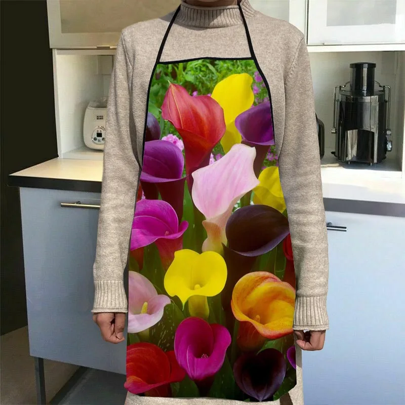 

Пользовательский фартук для приготовления еды с искусственной лилией, аксессуары для выпечки для взрослых, водонепроницаемые инструменты для чистки с принтом из ткани 1014