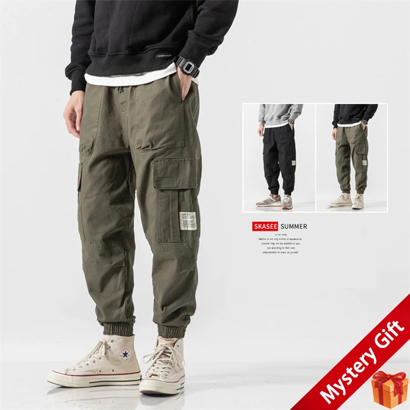 Men Letter Graphic Utility Pocket Drawstring Waist Joggers Pant Elastic Military Trousers Autumn Casual Fit Tactical Cargo Pants