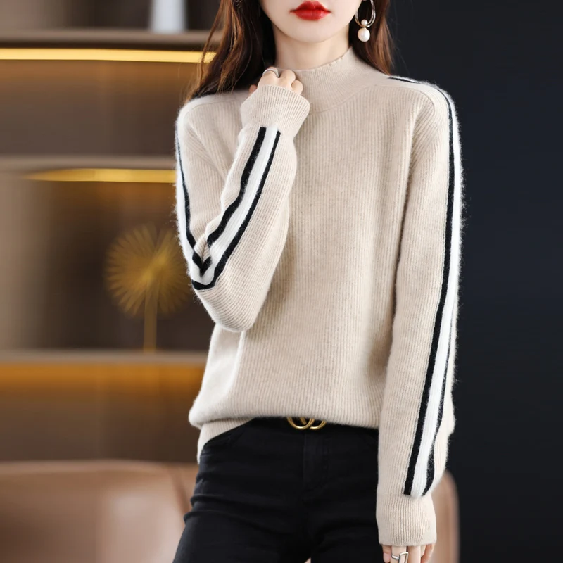 BELIARST 100% мериносовая шерстяная одежда Женский пуловер с полувысоким воротником