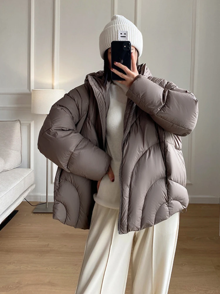 2022 New 90% White Duck Down Winter Jacket Women Thick Coat Collar Hooded  Loose Warm Outerwear Fashion Luxury Streetwear