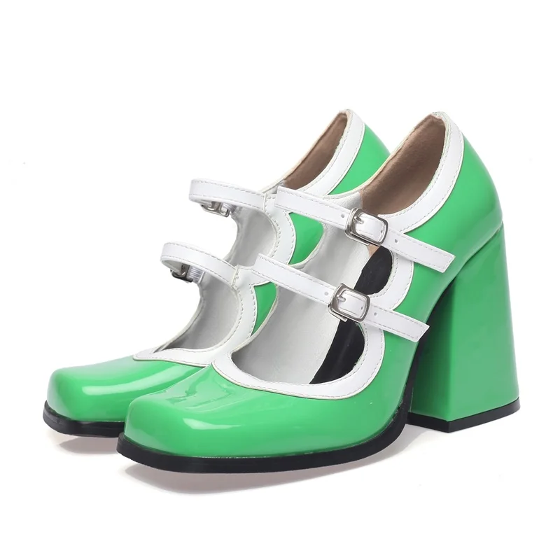 classic nude pumps Mary Janes fashion patent leather thick high heels shoes women party dress OL shoes spring summer shoes pumps