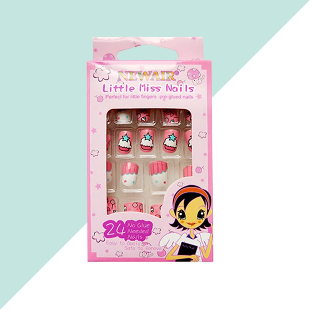 

Nail Kids Nails Stickers Girls Tips Press False Fake Set Little Diy Artificial Cartoon Christmas Girl Short Sticker Polish Matte