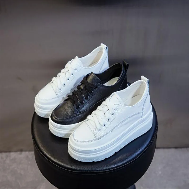 

Кроссовки женские из натуральной кожи, на танкетке, скрытый каблук, платформа, повседневные теннисные туфли, белые, 40