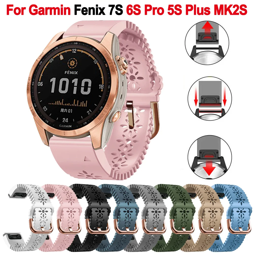 

For Garmin Fenix 7S 6S Pro 5S Plus Quick Release Watch Strap Descent Mk2S Instinct 2S D2 Delta S Silicone 20mm Band Bracelets