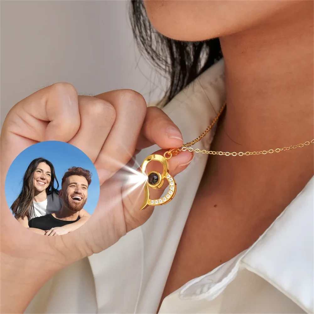 

Projection Photo Necklace Personalized Photo Heart Pendant Custom Jewelry Choker Necklace Lover Memorial Mother's Day Gift