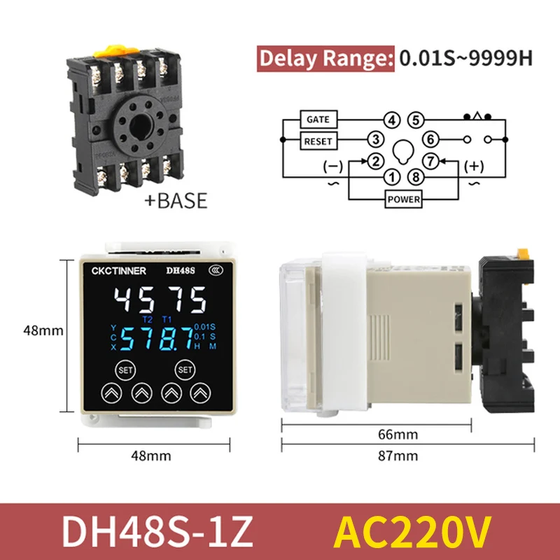 Цифровое реле времени DH48S-S/1Z/2Z Программируемая задержка цикла AC220V AC380V DC24V DC12V с гнездом 8-контактная DIN-рейка 0,01S-9999H