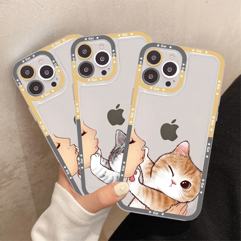 

Again Don't Kiss Me Funny Cute Cat Phone Case For iPhone 13 14 Pro Max XS XR 12 11 Pro 13 Mini 6 7 8 Plus Soft Clear Back Cover