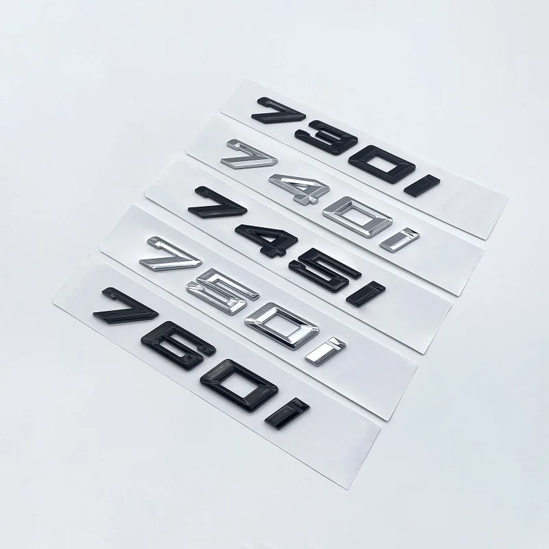 

New Font Numbers Letters 730i 740i 745i 750i 760i Top ABS Emblem for BMW 7 Series Car Trunk Nameplate Logo Sticker Black Chrome