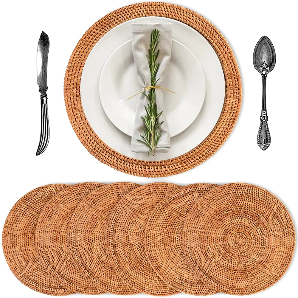 

Rattan Coaster 30cm 1PCS Handmade Braided Natural Pot Holder Round Placemat Creative Kitchen Table Crafts Stylish Plates Holder