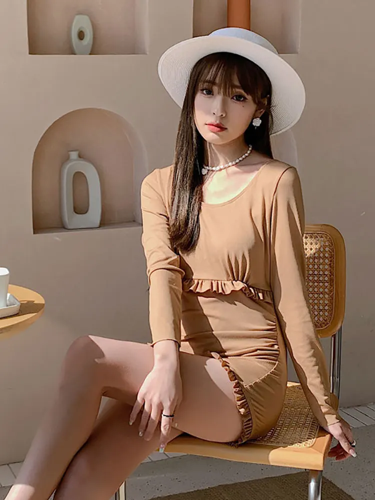 Женский раздельный купальник с оборками купальный костюм в корейском спортивном