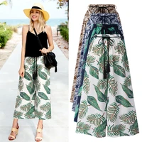 womens wear floral wide legged pants female summer thin section of tall waist code printing nine minutes of pants big show thin