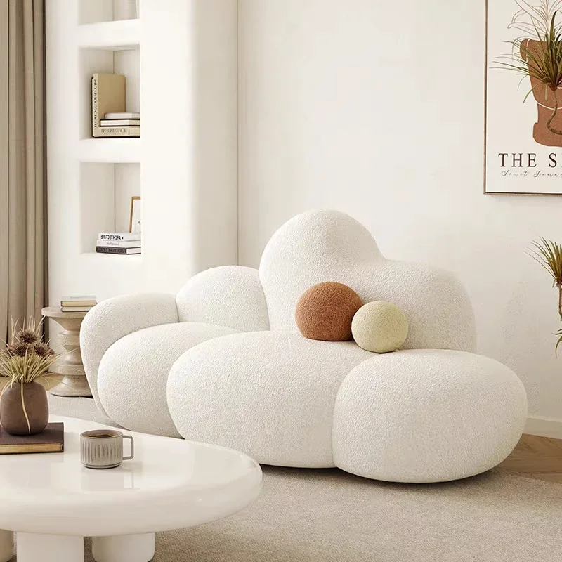 Кремовый бархатный диван из ягненка в форме облака для гостиной и домашнего