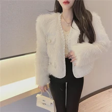 Winter Lady High-Quality Beaded Fragrant Fox Fur Jacket Short Faux Fur Women Jackets Warm White Pink Fashion Coat 2023 New Y2k