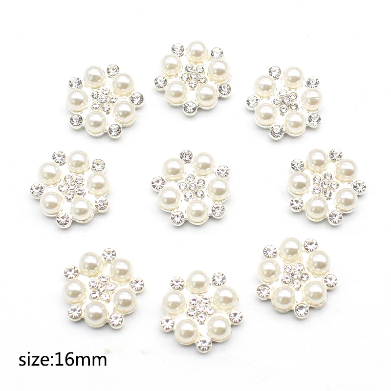 

Fashion 16mm Alloy Pearl Rhinestone Button Flower Heart Ornament DIY Clothing Hair Accessories Jewelry Creative Clothing Bow Acc