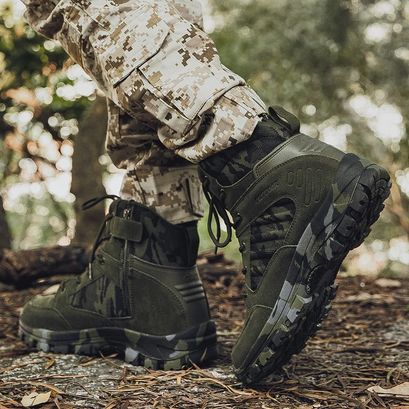 Military Tactical Boots Men Mid-top Hiking Shoes Outdoor Desert Combat Army Boots Male Trail Camping Climbing Hunting Sneakers