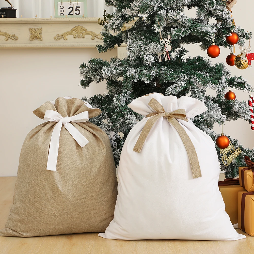 

New Arrival Christmas Gift Bag Canvas Burlap Xmas Santa Sack 50x70cm Blank Kids Present Storage Bag For New Year Party 2022
