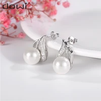 dowi big 10mm pearl stud earrings with crystals zircon beautiful designer hanging drop earring for women wedding birthday gifts