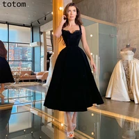 black prom dress spaghetti straps a line skirt velvet mid length girls party prom dress customizable