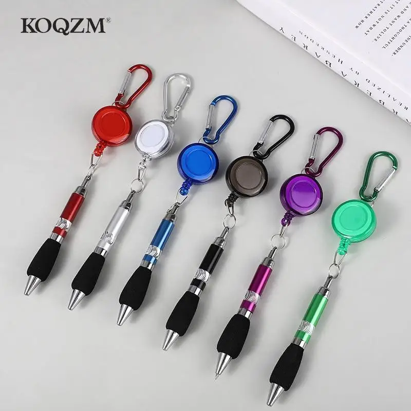 

0.7mm Buckle Metal BallPoint Pen With Rope Ring Anti-Lost Pull-String Cable Pen Carabiner Retractable Writing Tools