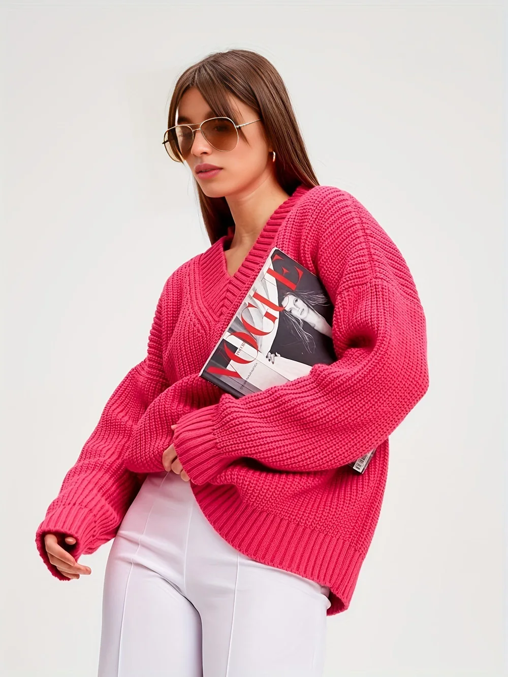 

Wixra Autumn Winter Women's Sweaters V-neck Women Knitted Jumpers Christmas Sweater Oversize Pull For Women