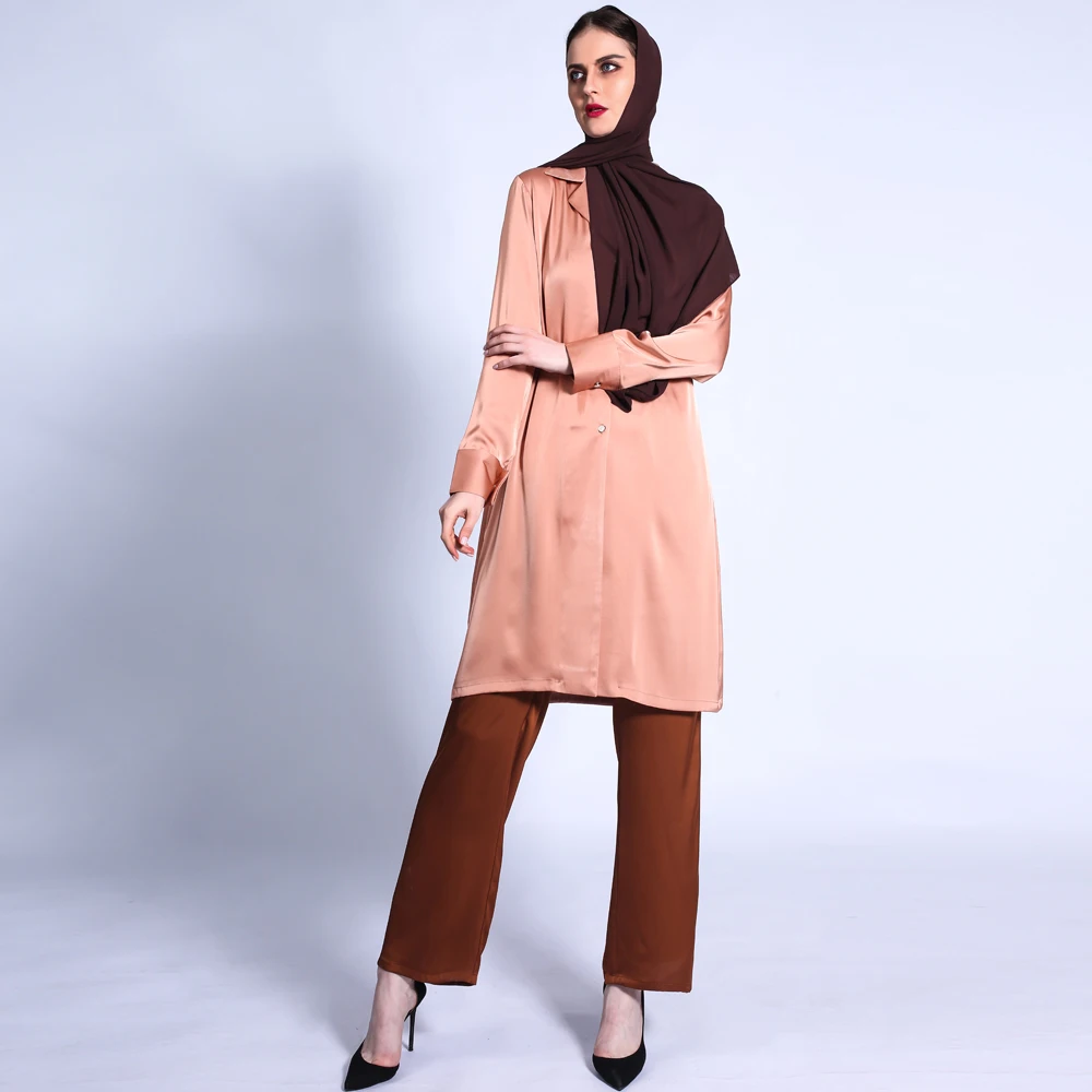 Muslim Women 2 Piece Set Casual Long Sleeve Tops Wide Leg Pants Trousers Suit Dubai Abaya Turkish Islamic Clothing