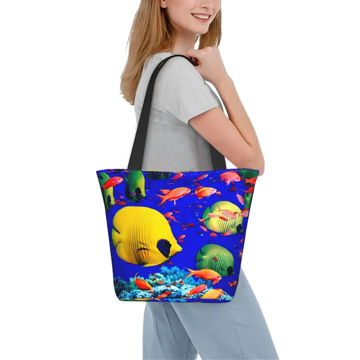 

Сумка для покупок с тропическим морским принтом, красочные сумки для покупок в виде рыбы, женская сумка-тоут из полиэстера для колледжа, сумки с принтом Y2k