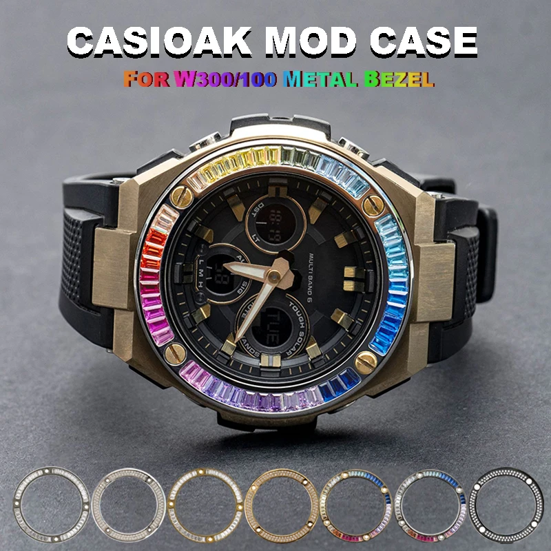 Diamond Luxury Casioak Mod Kit Metal Stainless Steel Case Modified Watch Case For G-Shock Watch Bezel GST- W300 W100 Accessories