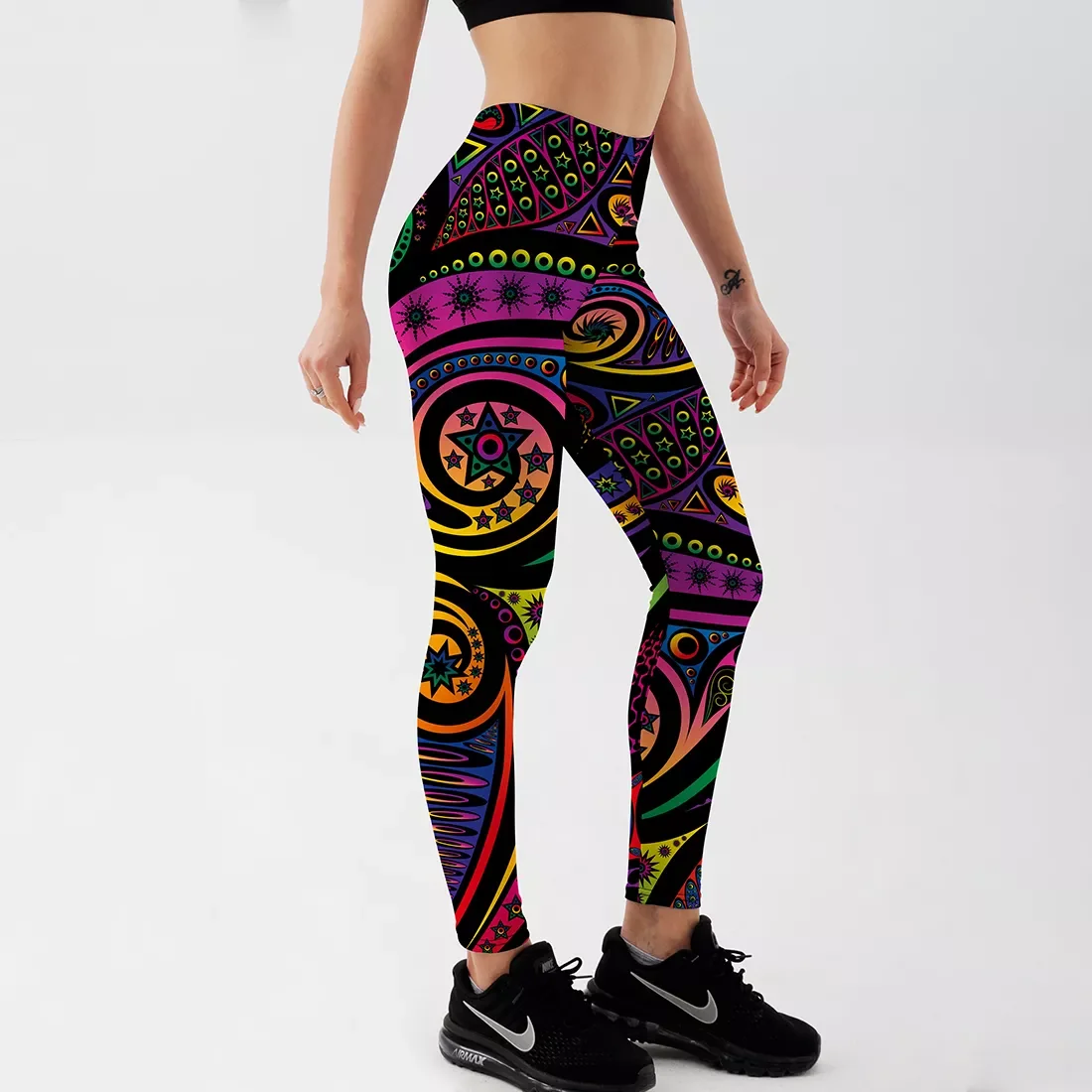 

2022NEW Summer Pants Color Totem Printed Black Sexy Leggings Plus Size Casual Street Wear High Waist Leggings