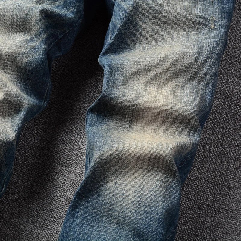 Fashion Designer Men Jeans High Quality Retro Blue Elastic Slim Fit Ripped Jeans Men Casual Trousers Vintage Denim Pants Hombre